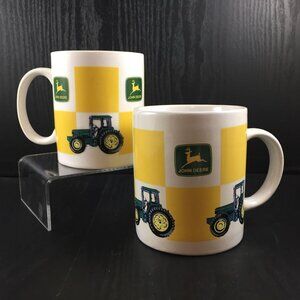 John Deere Tractor Mug Set Of 2 Coffee Cups Gibson Yellow Squares